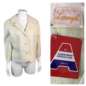 NWT 1960s Off White Paisley Button up Blazer Shirt Jacket / Small